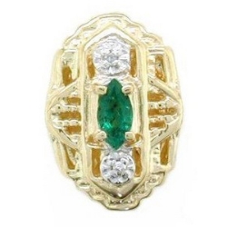 N334 14K MARQUISE EMERALD 2 DIAMOND SLIDE 